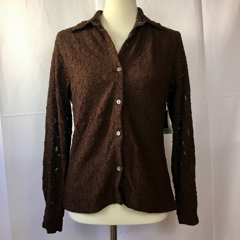 NEW Valerie Stevens Lacy Button Up Brown Small